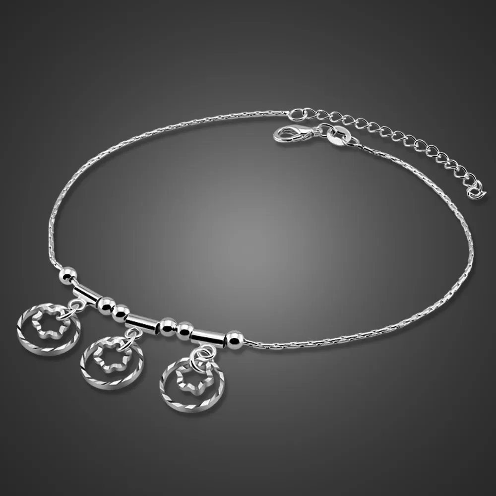 Böhmen 100% 925 Sterling Silver Plommon Blomma Anklets Kvinnor Sommarstrand Barefoot Sandaler Armband på benen Smycken