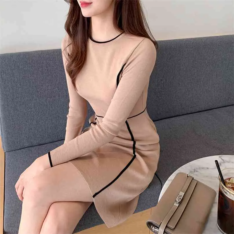 Knit dress korea Ladies long sleeve autumn celebrities Sexy Night club Party Warm Dresses for women clothing fashion 210602