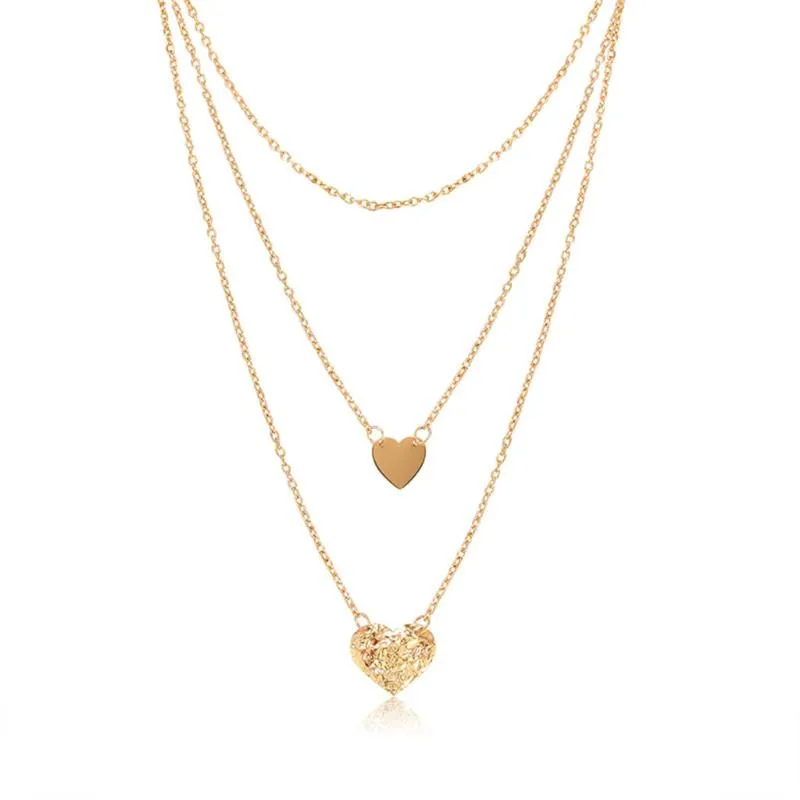 Pendant Necklaces 2021 Simple Fashion Female Clavicle Peach Heart Multi-Layer Neck Chain Necklace Heart-Shaped A1