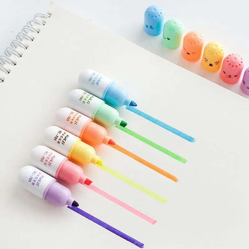 Surligneurs 6 pcs/paquet de forme créative Mini couleur bonbons surligneur marqueur stylo cadeau papeterie