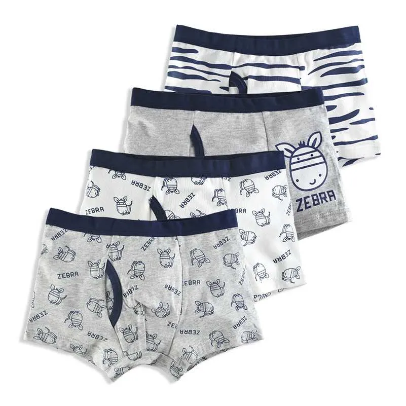 4 pcs / lote de algodão shorts meninos underwear crianças cueca cueca cuecas calcinhas cartoon padrão macio adolescente crianças 4-14Y 211122