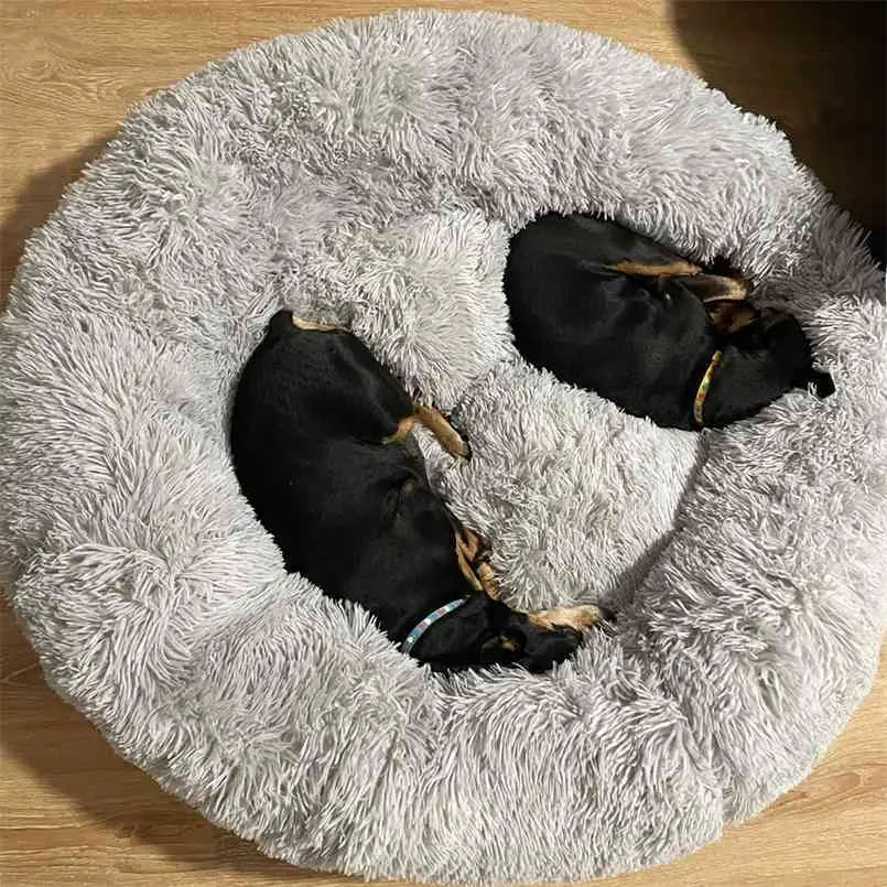 Super grand chien canapé-lit rond en peluche tapis de chenil chat hiver chaud plancher de couchage pour 210924
