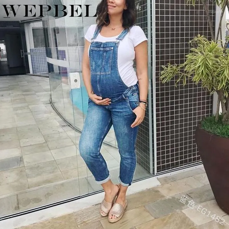 Ropa de embarazo Mamá Jeans Pantalones de babero Maternidad Mujeres Monos Embarazada Mujer Largo Casual Denim Jumpsuit Fashion Sumpsuits Mampers