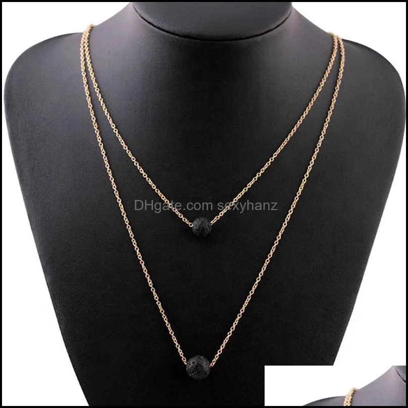 Simple Design Double Layers  Oil Aromatherapy Nature Bead Lava Stone Diffuser Necklace