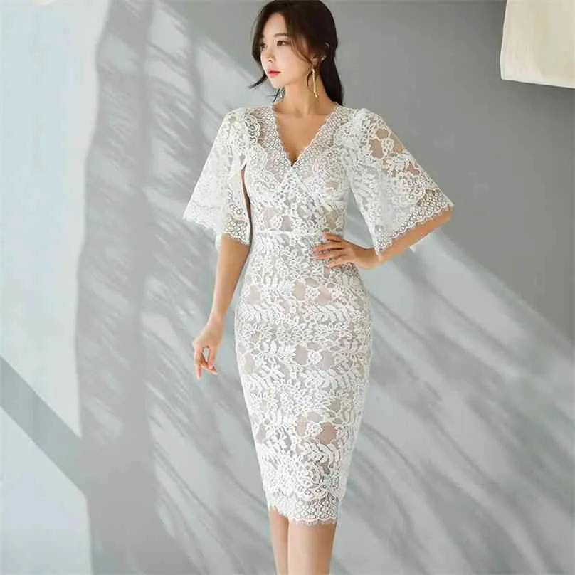 Lace Korean Ladies Summer Women's Short Japanese Style Office Dress Party Sexiga Klänningar För Kvinnor Kläder 210602