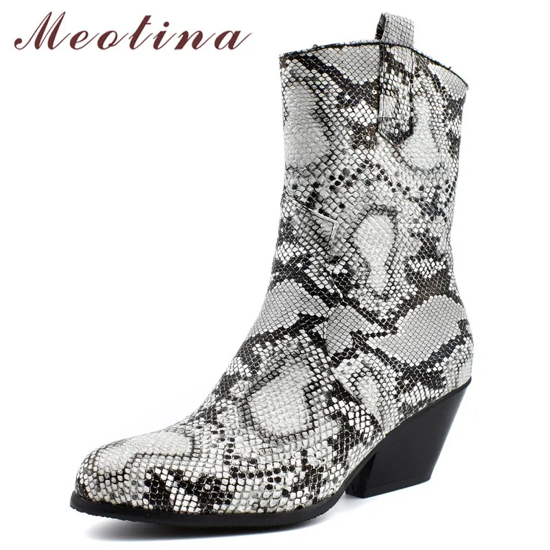 Stivali da donna Inverno Western Snake Stampa Tacchi a spillo Cerniera alla caviglia Scarpe a punta tonda Donna Autunno Plus Size 4-12 210517