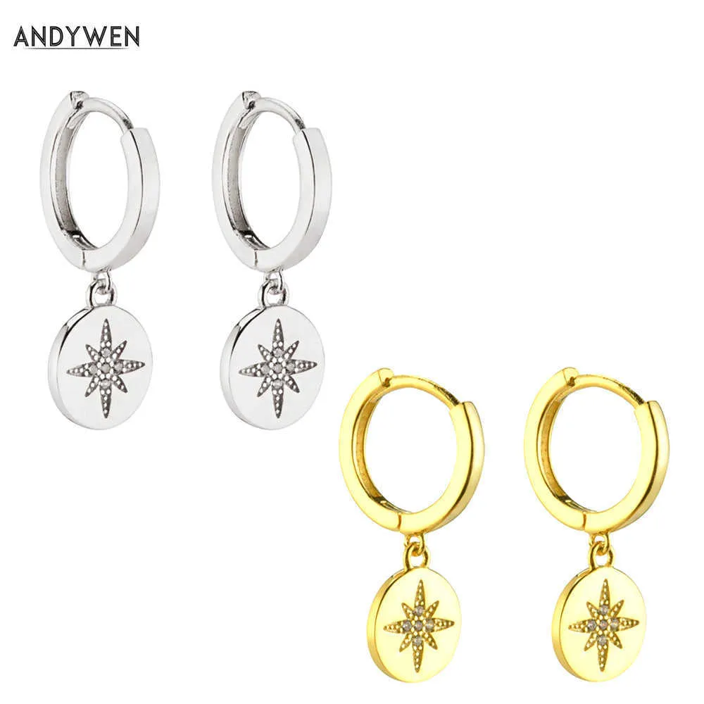 ANDYWEN 925 Sterling Silver Good Hoops Snowflower CZ Luxury Drop Fashion Earrings For Women Statement 210608