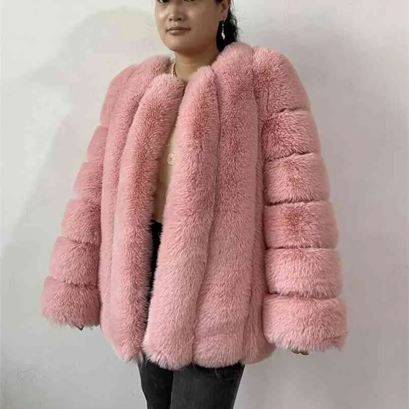 Faux Fur Höst Vinterpäls Kvinnor Kläder Högkvalitativ Overcoat Plus Storlek Tjockta Varm Lång Kvinnor Kvinna 210910