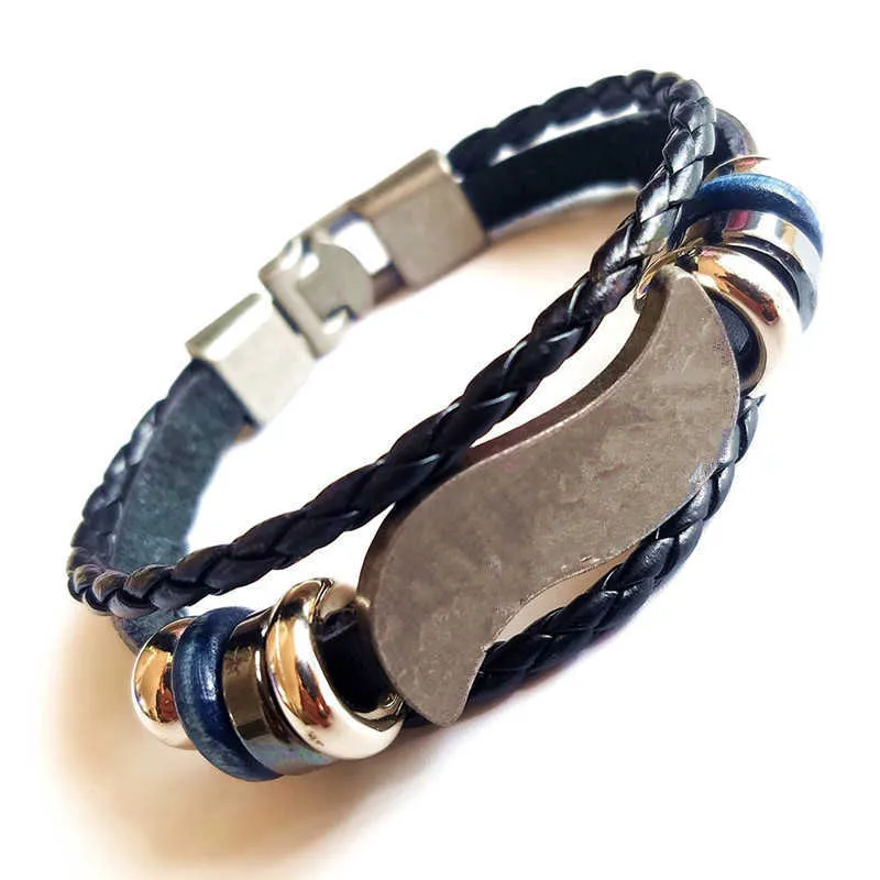 Imixlot vintage casual trançou couro frisado pulseiras punk rock gravado alfabeto multicamada mão homens jóias q0719