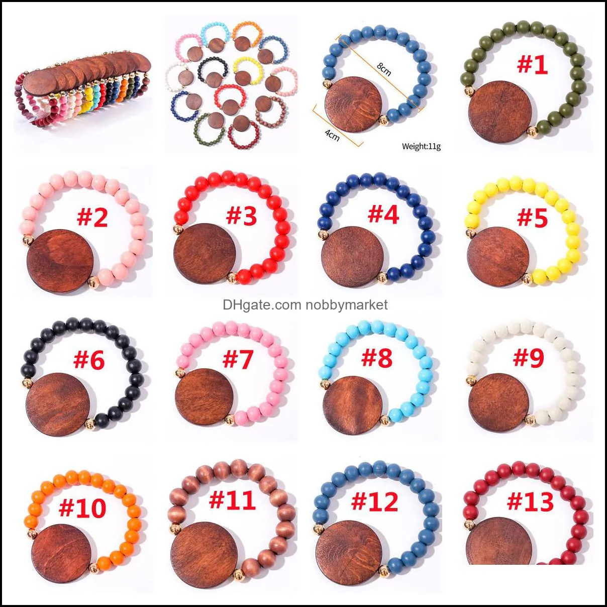 factory wholesale Beads Stretch Bracelet Personalized Laser Monogram Blank Disc Wooden Beads Stretch BraceletLadies` Holiday Gifts