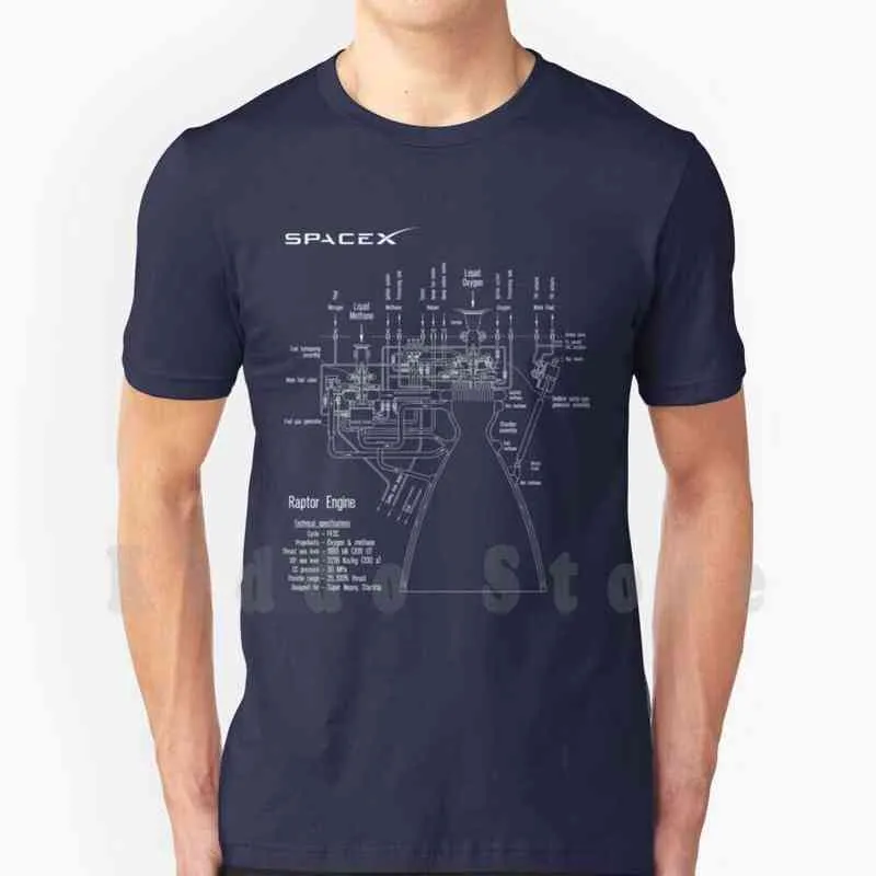 Spacex Raptor Engine Technische Blaupause T-Shirt Druck für Männer Baumwolle Neues cooles T-Shirt Spacex Space X Raptor Spacex Raptor Engine G1222