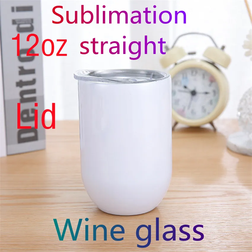 12oz Sublimation Straight Wine Glass Blank Stainless Steel Mugs With Lids white Double Wall Insulated Vacuum Bottle Egg Shaped DIY Water Milk Beer Coffee Cups