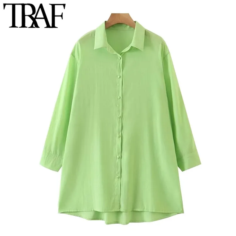 Frauen Mode Helle Farbe Lose Asymmetrie Blusen Vintage Langarm Button-up Weibliche Shirts Blusas Chic Tops 210507