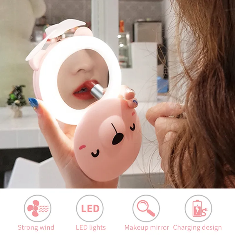 3 In 1 Pocket Cartoon Fan Mini Beauty Kit With LED Light Mini Usb Kabel Rechargeable Handheld For Makeup Mirror And Selfies Perfect Party Gift From Spacex 3.2 DHgate.Com
