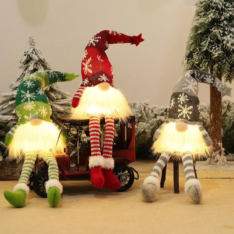 Dekoracje świąteczne 2 sztuk LED świecące Gnome Długie nogi Flacless Doll z Light Home Rudolph Ornament Rok Xmas Prezenty dla dzieci