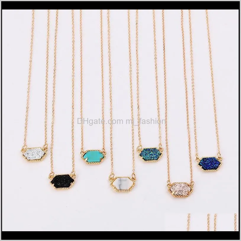 america and europe popular womens jewelry handamde gold/silver chain 7 design natural stone pendant necklace ps0790