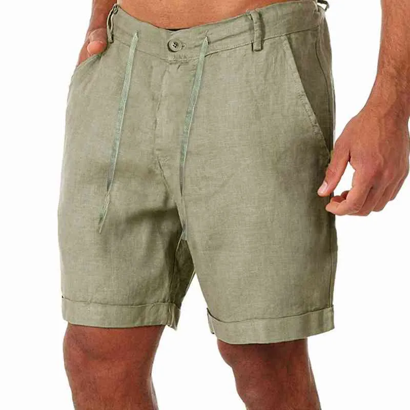 2021 dei nuovi uomini Casual di Lino Cotone Lino Shorts Bottoni Coulisse Pantaloni Corti Maschile Estate Spiaggia di Lino Traspirante Shorts H1210