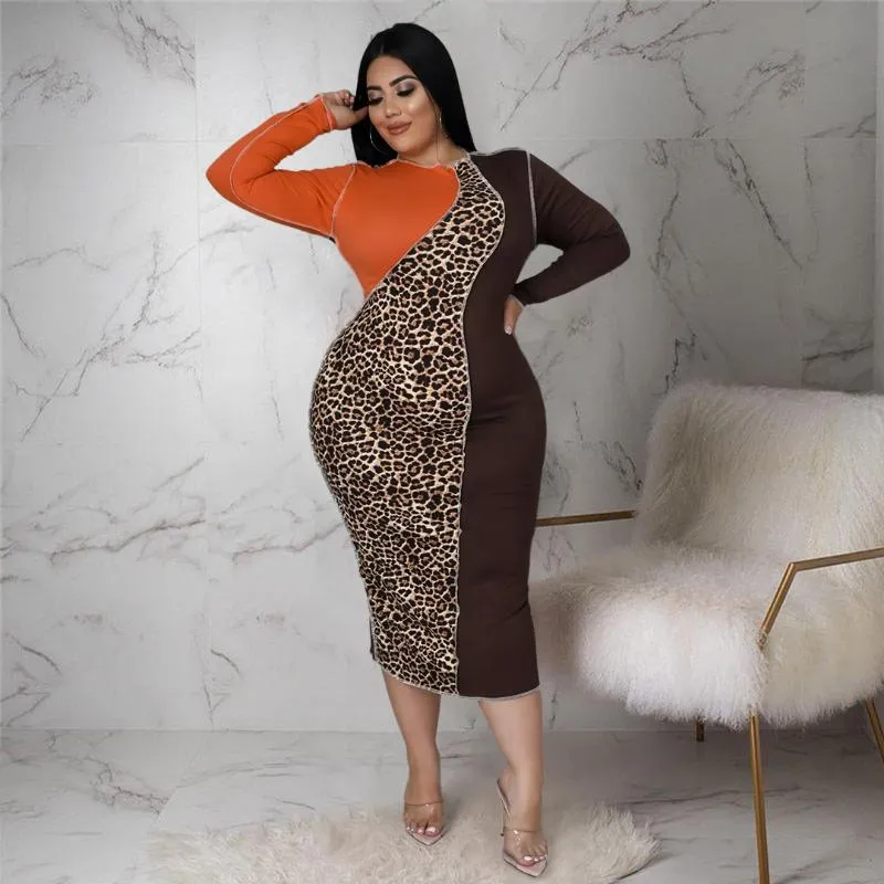 DHgate.com:Plus Size Dresses 2022 Women Leopard Patchwork