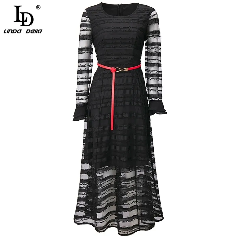 Elegant Long Black Mesh Dress - Flared Sleeve, Belted Detail, Summer Ready!  Shop Now! from Dhgate Basic & Casual Dresses - price 121.34