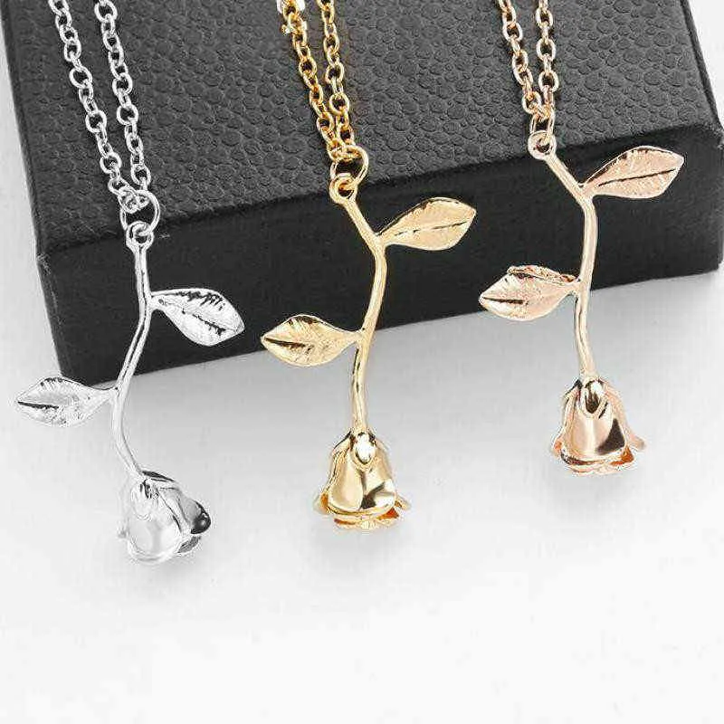 Three-dimensional Rose Flower Pendant Necklace For Women Delicate Necklaces & Pendants Jewelry Girlfriend Valentine's Day Gift G1206
