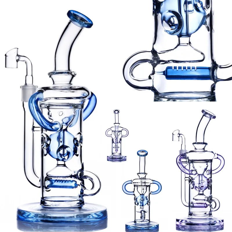 Bocchino a collo piegato da 11,2 pollici Blu Viola Shisha Bubbler Recyler Bong in vetro per acqua Piattaforme petrolifere Fumatori Narghilè Dab Rig Bong in vetro