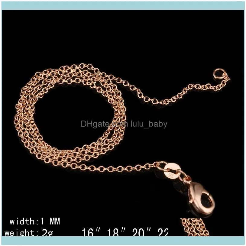 Chains 1pcs 1MM Rolo Link Chain Necklace Rose Gold Color 16/18/20/22/24/26/28/30inch Long Lobster Clasp