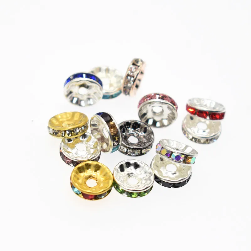 50 unids / lote 4-10 mm 14 Color Rhinestone Rondelle Crystal Redondo Separador suelto Perlas para la joyería Fabricación de bricolaje Accesorios de collar de pulsera