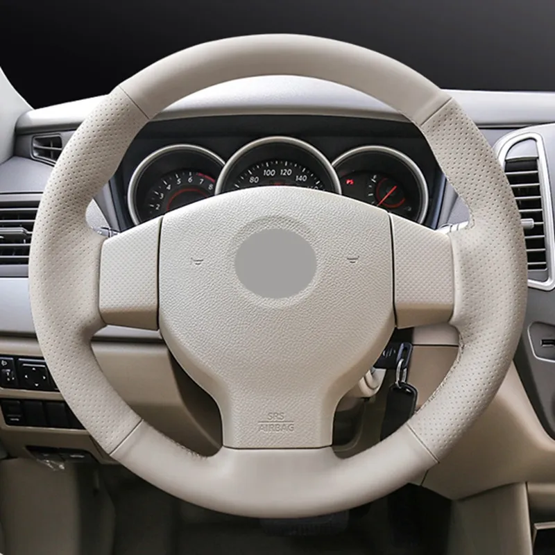 Beige Echtleder-Lenkradbezug für Nissan Tiida 2004–2010, Versa Note 2007–2012, Livina 2006–2012, Sylphy 2006–2019