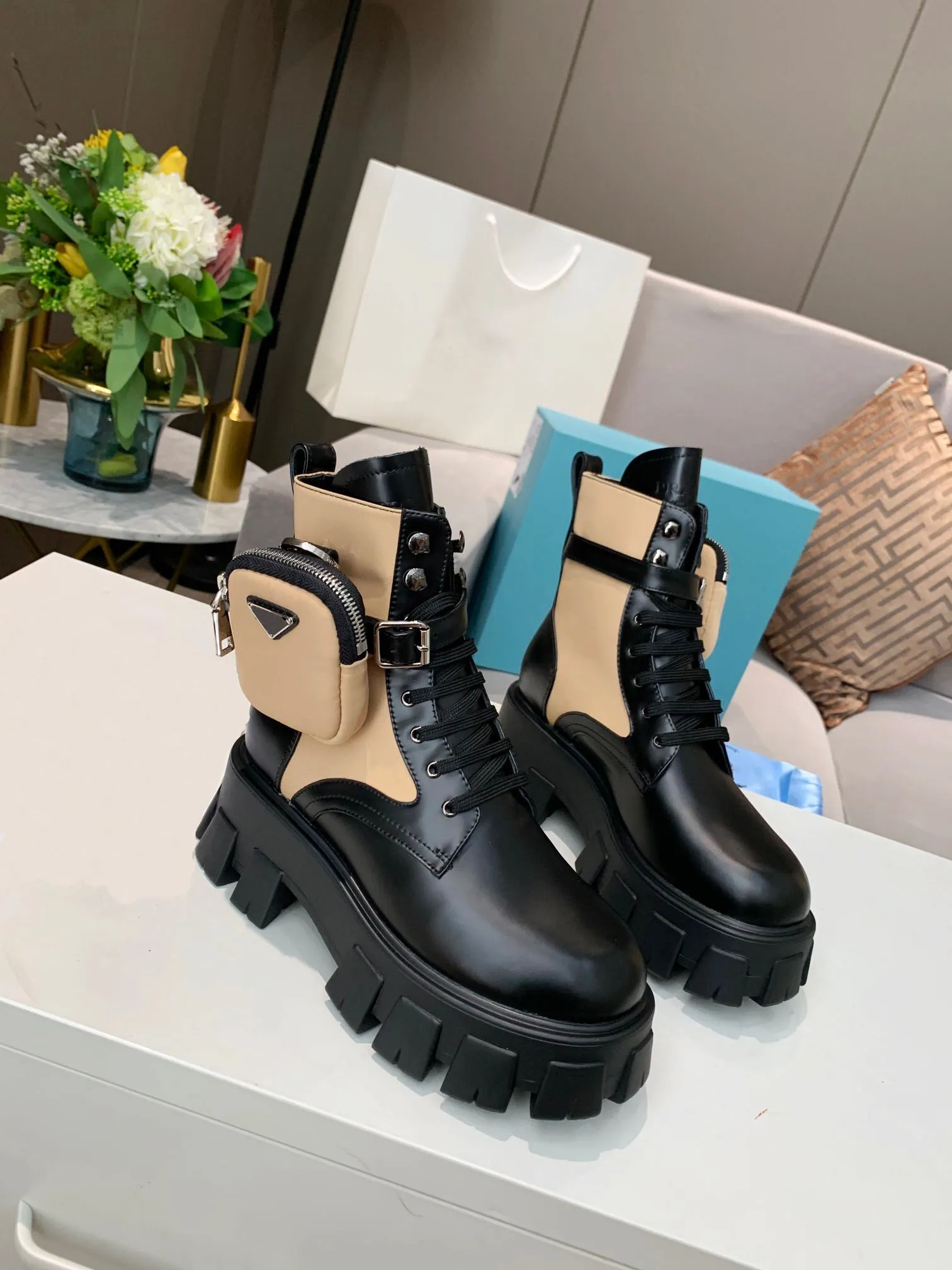 Brushed rois leather and nylon boots price cheap