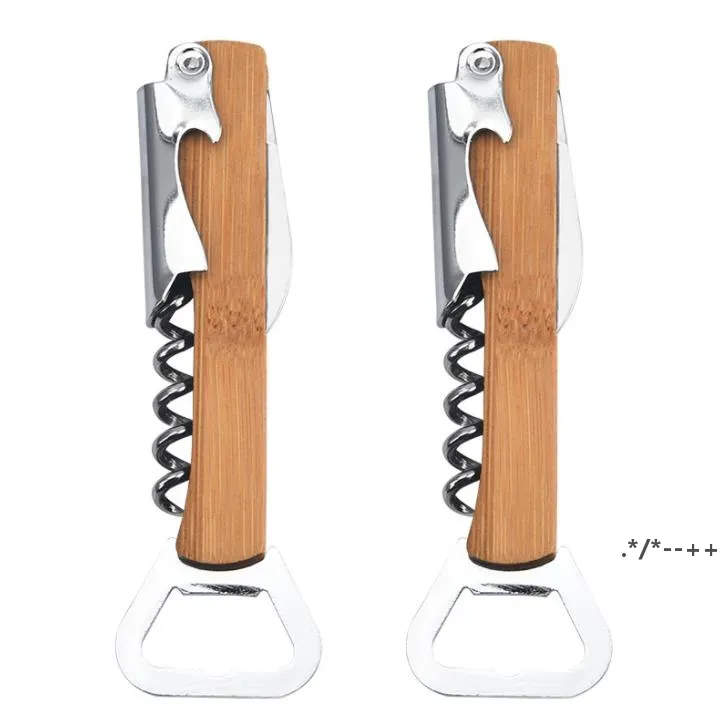 Wood Handle Professional Red Wine Opener Screw Bottle Stainless Steel Corkscrew for Waiters Sommelier Bartender RRE13144