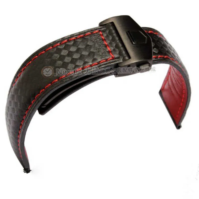 Neue Ankunft Uhrenarmband Armbänder 20mm 22mm Kohlefaser-Uhrenarmband Schwarz Faltschließe Rindsleder Unterseite Mode H0915