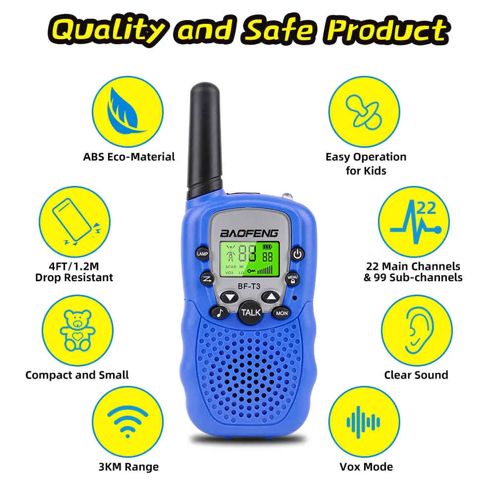 2Pcs Walkie Talkie Kids Radio Handheld mini Walkie-talkie Children Communicator Flashlight Safe Power Two Way interphone
