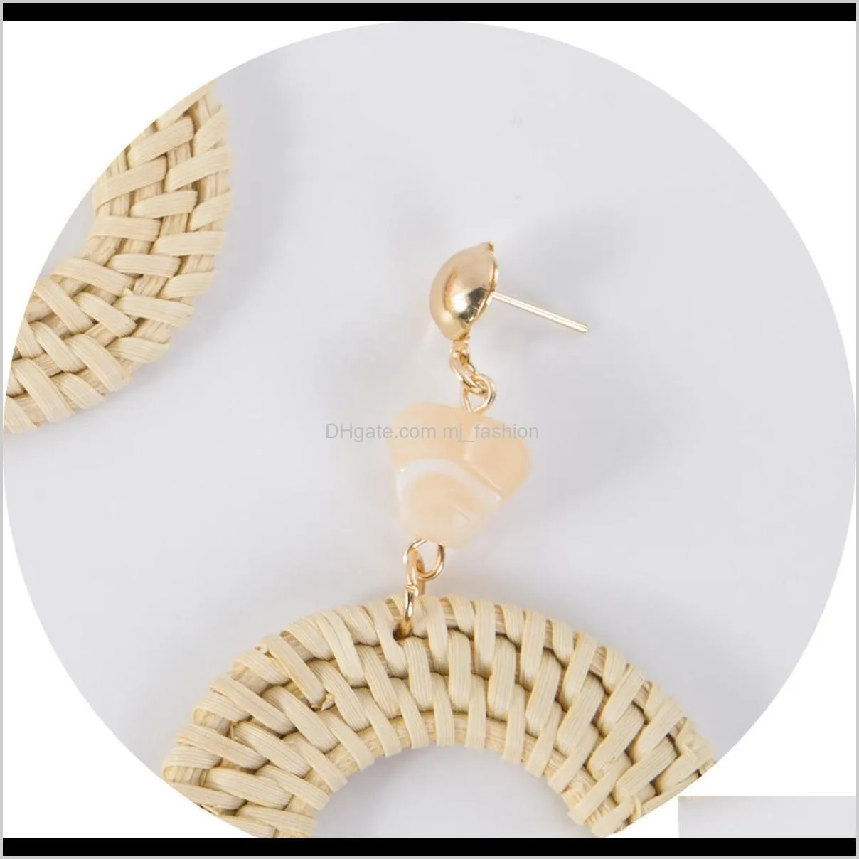 hand-woven wood rattan weaving earrings 2018 new round stone ear stud korean exotic national style earrings m