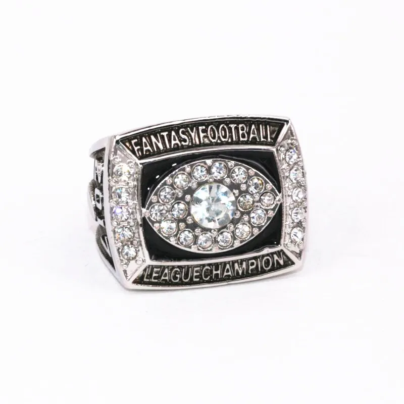 USA -storlek 8 till 15 Factory grossistpris Sier Fantasy Football Championship Ring With Tood Display Box för fanssamling