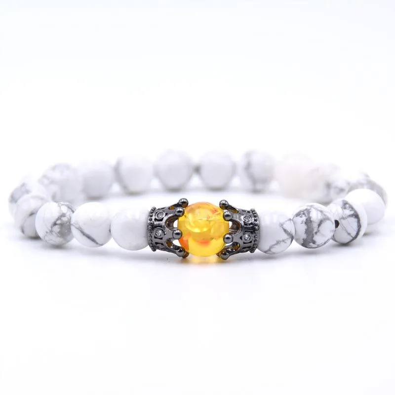 Estilos de piedra natural pavimenta CZ pulsera con dije de doble corona para hombres y mujeres pulseras joyería Pulseira Hombres con cuentas Strands232r