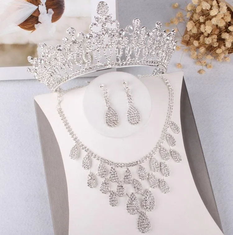 Ohrringe Halskette Barock Luxus Funkelnder Kristall Brautschmuck Set Strass Tiaras Krone Ohrring Hochzeit Afrikanische Perlen Sets