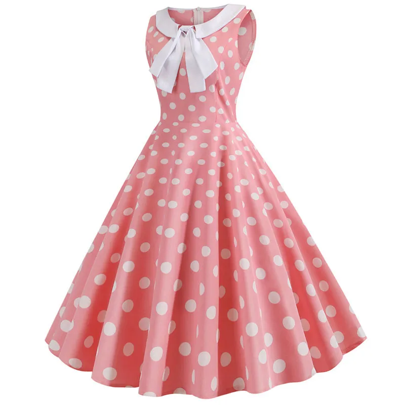 Polka Dot Vintage Dress For Women Plus Size Pink Rockabilly Office 1950s Party Dress With Casual Collar And Bow Detail From Harden vol4 17.42 In Bulk DHgate.Com