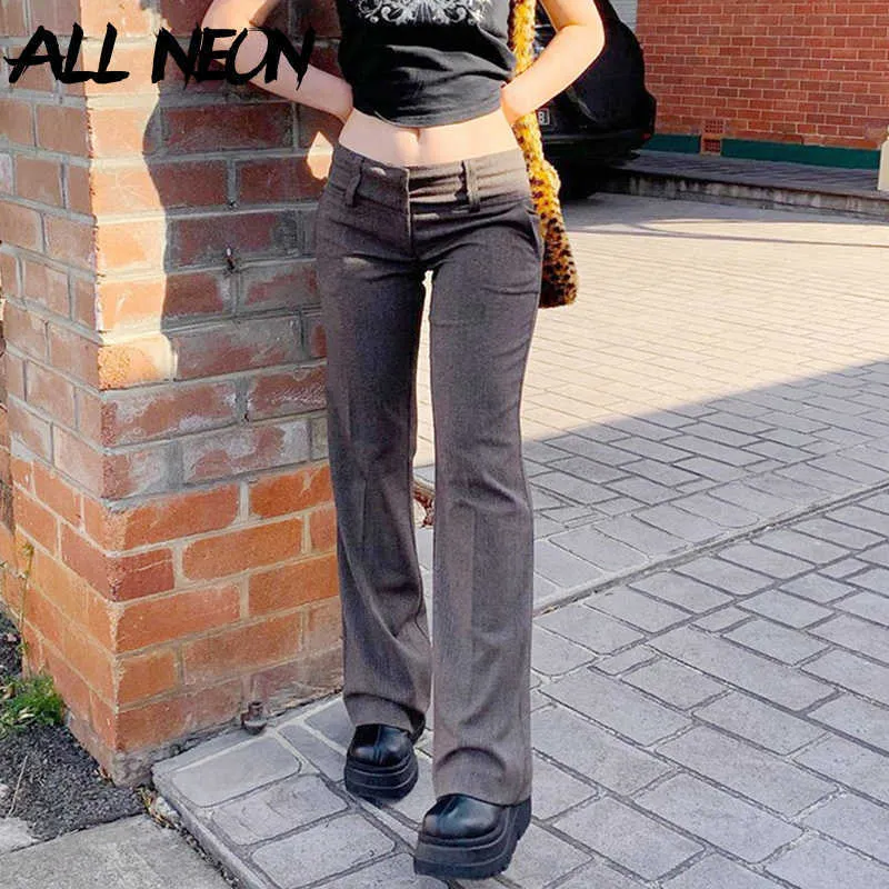 ALLNeon Vintage Slim Flare Brown Low Rise Pants With Aesthetics Y2K  Streetwear Fashion Outfit For Casual Wear 90s Style X0629 From Cow01,  $16.91