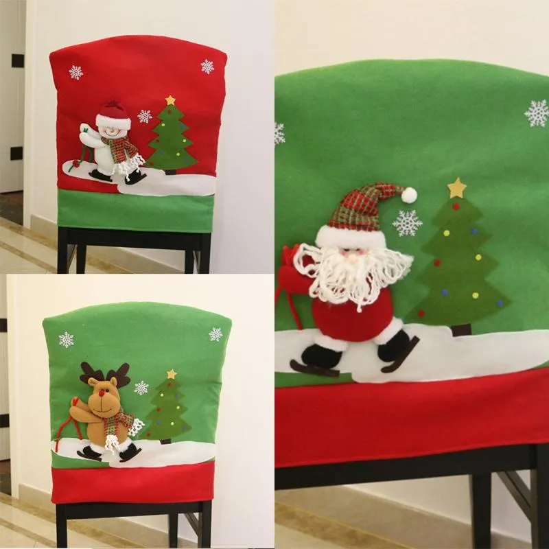 Party Decoration Christmas Chair Cover Santa Clause Snowman Elk Back Dinner Table Decor
