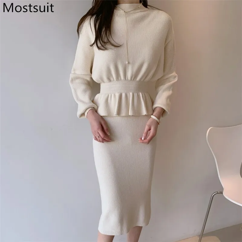 Save Big on Bulk Korean Two Set Piece Skirt Knitted Two Piece Skirt Set For  Women Long Sleeve Sweater High Waist Pencil Skirt, Spring/Autumn, Korean 