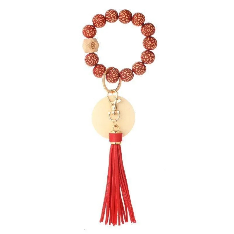 2022 New Spots Wooden Beads Bracelets Fidget Toys High quality Leather Lepoard Tassel Wristbands Finger Bracelet Bag Pendant Decorative Wrist Bands DHL Free