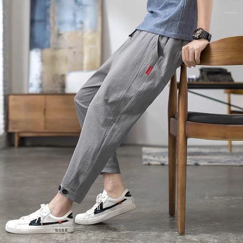 Cotton And Capris Men's Spring Summer Loose Fit Korean Fashion Small Leg Leggings Harem Pants