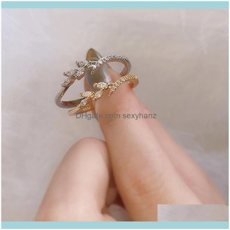 Pattern Flowers Ring Plating Rose Gold Silver Color Micro Cubic Zirconia Tail Fashion Women`s Accessories Jewelry