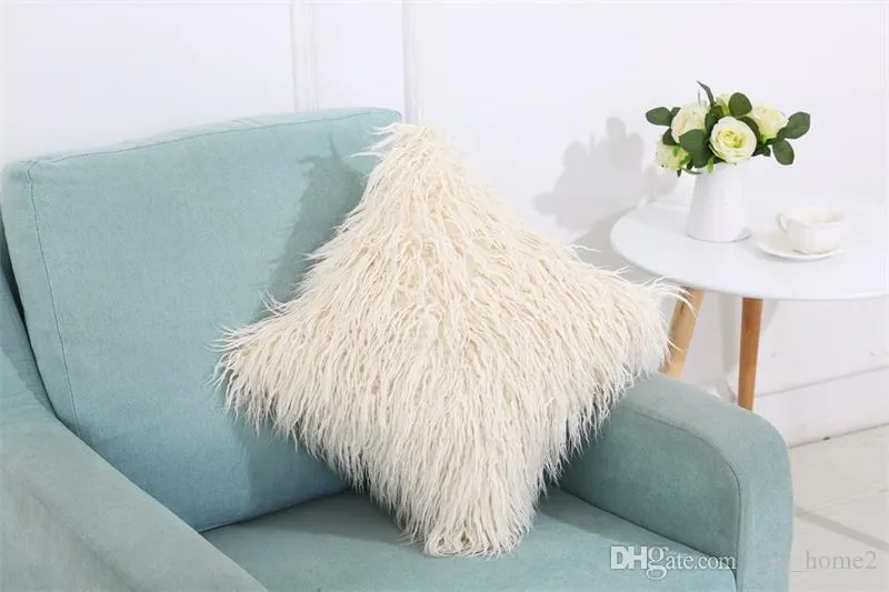 Solid Color Plush Pillowcase Car Casual Faux Fur Plush Throw Pillow Slip Home Seat Waist Pillow Cover Case 45*45cm