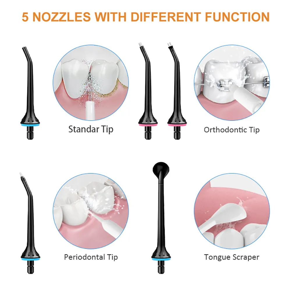 Irrigador oral portátil de água portátil portátil 5 modos jet dental água flosser grande tanque de água 300ml limpador dental impermeável