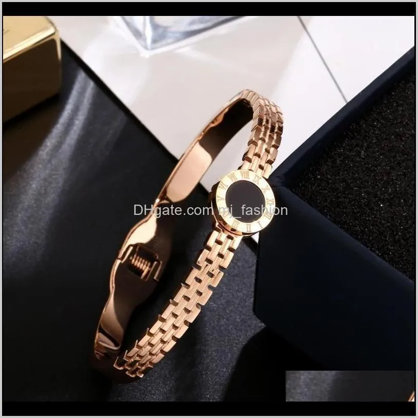 luxury titanium steel classics rome numerals bangle fashion jewelry rose gold bracelet black round concise wristlet jewel women 0175