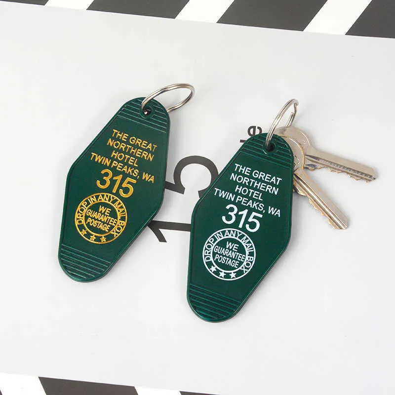 Twin Peaks Nyckelkedjor Det stora norra hotellet Rum # 315 Nyckel taggen Keychain Acrylic Keyring för kvinnor MENS FASHE Smycken G1019