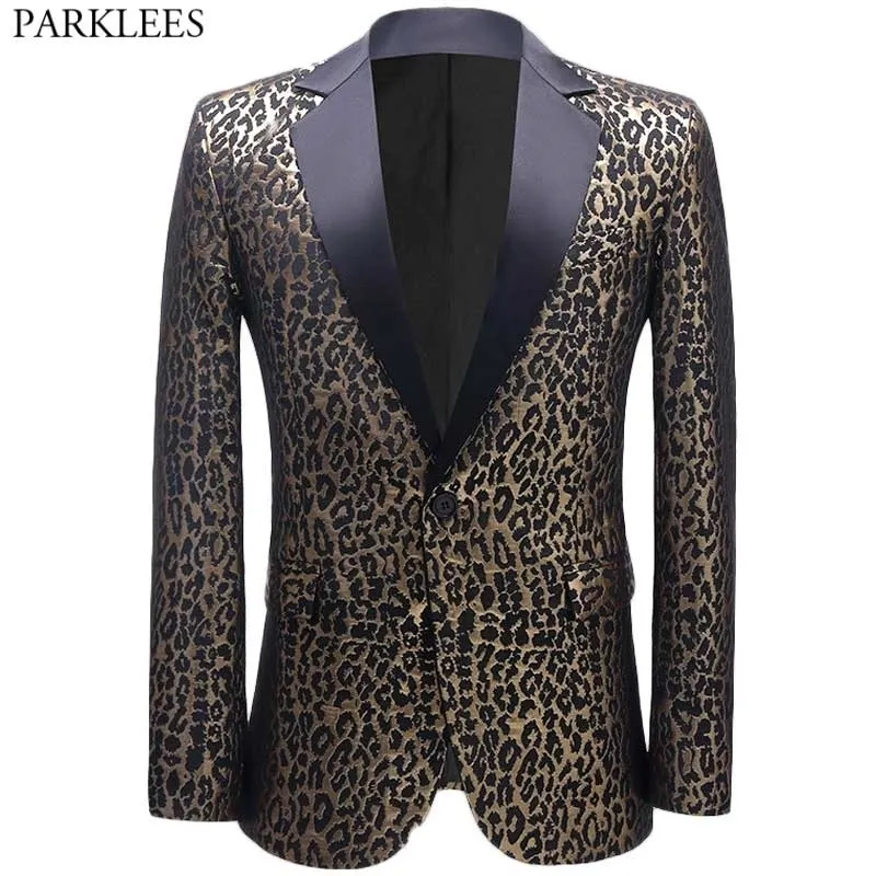 Sexig Leopard Suitjacka Man Mode Lapel One Button Luxury Dress Blazers Mens Bröllopsfestsångare Stage Costume Homme 210522