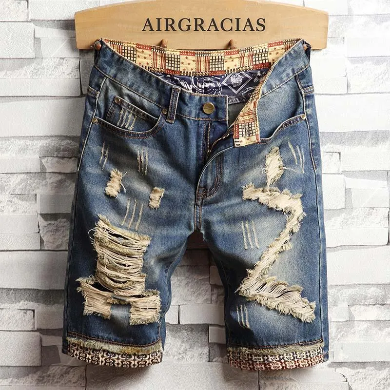 Heren scheurden korte jeans bermuda katoen shorts ademende denim mode formaat 28-40
