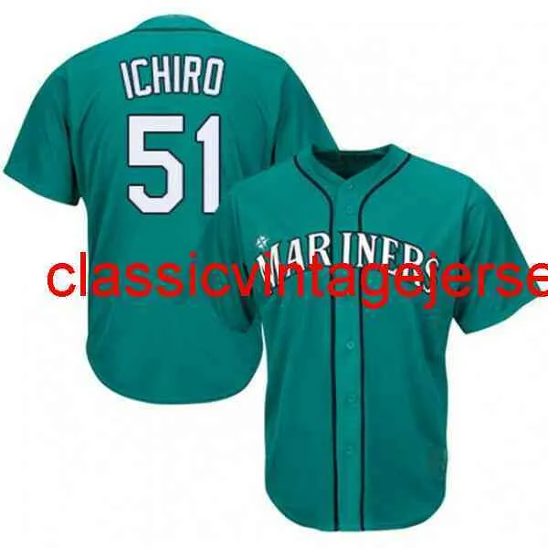 Män kvinnor ungdom Ichiro Suzuki #51 Classic Baseball Jersey Green Color Embroidery Custom Eventuellt namn nummer XS-5XL 6XL